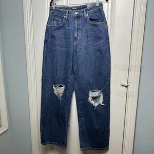 Wild Fable Jeans Womens 8/29 Blue Denim Distressed High Rise Baggy Wide Leg NWT